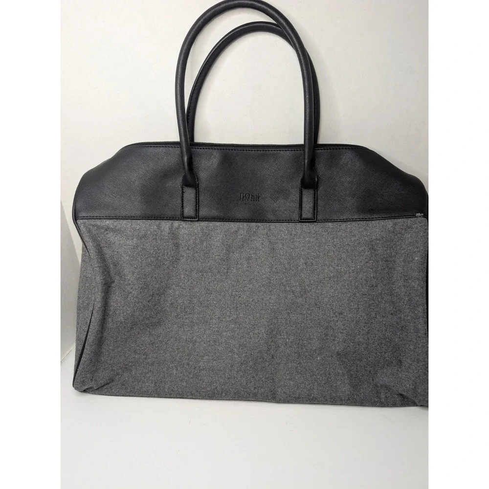 Hugo Boss Laptop Briefcase Bag Gray Felt Black Leather #ManOfToday Work Travel‎